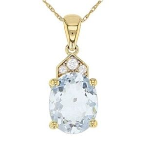 Blue Aquamarine 10k Gold Pendant With Chain